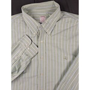 Brooks Brothers 2XL Green Striped Non Iron Stretch Supima Cotton Shirt Preppy